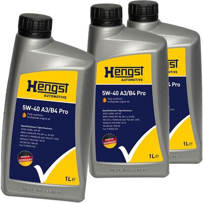 HENGST FILTER 3x1l Hengst 5w40 A3/b4 Pro Motoröl Passend Für Api Sn Bmw Ll98 Vw 502.00 Rn 0710: Artikelnummer: 741800000 Ean Nummer: 4030776055702 HENGST FILTER 3x1l Hengst 5w40 A3/b4 Pro Motoröl Passend Für Api Sn Bmw Ll98 Vw 502.00 Rn 0710: Artikelnummer: 741800000 Ean Nummer: 4030776055702