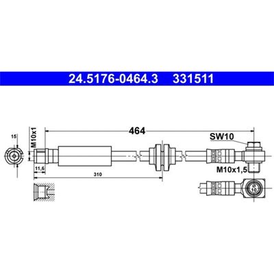 Ate Bremsleitung - M10x1 Gewinde - 464mm Länge - Bremsleitung Ate Bremsleitung - M10x1 Gewinde - 464mm Länge - Bremsleitung