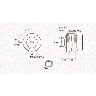 Magneti Marelli MQA2051 - Generator 150A, 12V, Riemenscheibe 54mm Magneti Marelli MQA2051 - Generator 150A, 12V, Riemenscheibe 54mm