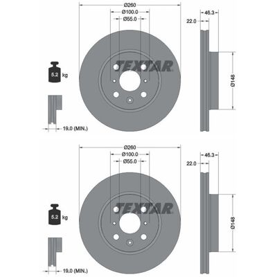 Textar 260mm belüftete Bremsscheibe für Toyota Aygo - Bremsscheibe Textar 260mm belüftete Bremsscheibe für Toyota Aygo - Bremsscheibe