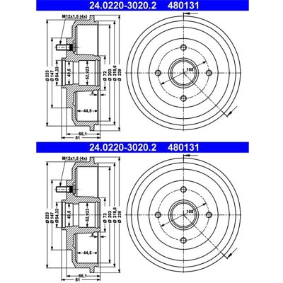2x Ate 203,0mm Bremstrommeln Hinten Passend Für Ford Focus Ssangyong Actyon: Bremstrommel A.b.s.: 2715s Ashika: 56000305c Ate: 24022030202 Ate: 240220 2x Ate 203,0mm Bremstrommeln Hinten Passend Für Ford Focus Ssangyong Actyon: Bremstrommel A.b.s.: 2715s Ashika: 56000305c Ate: 24022030202 Ate: 240220