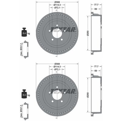 2x Textar 250mm Bremstrommeln Hinten Passend Für Chrysler Grand Voyager Dodge: Bremstrommel A.b.s.: 2595s Ashika: 5609901c Blue Print: Ada104701 Bosch 2x Textar 250mm Bremstrommeln Hinten Passend Für Chrysler Grand Voyager Dodge: Bremstrommel A.b.s.: 2595s Ashika: 5609901c Blue Print: Ada104701 Bosch