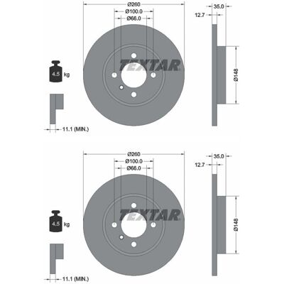 Textar - 92026400 - 260mm - 12.7mm - Bremsscheibe Textar - 92026400 - 260mm - 12.7mm - Bremsscheibe