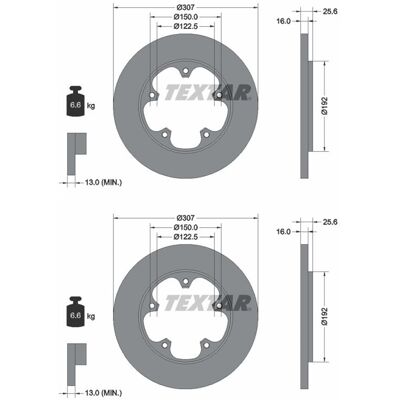 2x Textar Bremsscheiben Hinten 307mm Voll Passend Für Ford Transit 92274103: Bremsscheibe A.b.s.: 18449 Ashika: 61000313c Ate: 24011601371 Blue Print: 2x Textar Bremsscheiben Hinten 307mm Voll Passend Für Ford Transit 92274103: Bremsscheibe A.b.s.: 18449 Ashika: 61000313c Ate: 24011601371 Blue Print:
