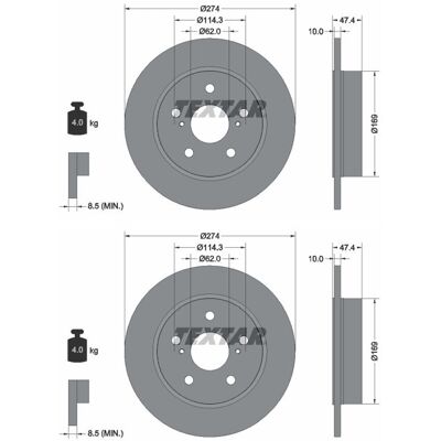2x Textar Bremsscheiben 274mm Voll Hinten Passend Für Toyota Corolla 92321103: Bremsscheibe A.b.s.: 18791 Abakus: 23104270 Ashika: 6102274c Ate: 24011 2x Textar Bremsscheiben 274mm Voll Hinten Passend Für Toyota Corolla 92321103: Bremsscheibe A.b.s.: 18791 Abakus: 23104270 Ashika: 6102274c Ate: 24011