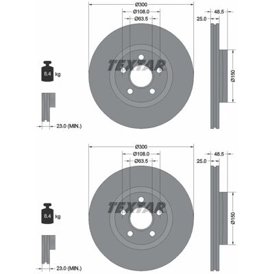 2x Textar Bremsscheiben 300mm Vorne Passend Für Ford Tourneo / Transit Connect: Bremsscheibe A.b.s.: 18839 Ashika: 60000382c Ate: 24012502251 Blue Pri 2x Textar Bremsscheiben 300mm Vorne Passend Für Ford Tourneo / Transit Connect: Bremsscheibe A.b.s.: 18839 Ashika: 60000382c Ate: 24012502251 Blue Pri
