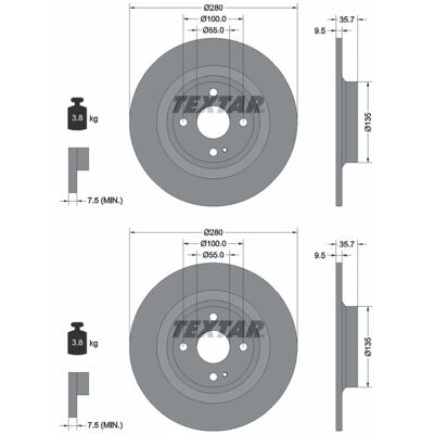 Textar 280mm Bremsscheibe - Vollbelüftet, Beschichtet, 4/5 Loch Textar 280mm Bremsscheibe - Vollbelüftet, Beschichtet, 4/5 Loch