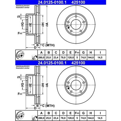2x Ate Bremsscheiben 280,0mm Belüftet Vorne Passend Für Bmw 5 7 24.0125-0100.1: Bremsscheibe A.b.s.: 15744 Ate: 24012501001 Bmw: 34111121902 Bmw: 3411 2x Ate Bremsscheiben 280,0mm Belüftet Vorne Passend Für Bmw 5 7 24.0125-0100.1: Bremsscheibe A.b.s.: 15744 Ate: 24012501001 Bmw: 34111121902 Bmw: 3411
