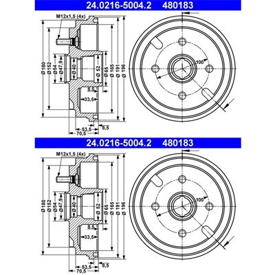 2x Ate Bremstrommeln 165,0mm Hinten Passend Für Daihatsu Cuore Move: Bremstrommel A.b.s.: 2819s Ashika: 5606600c Ate: 24021650042 Brembo: 14a15210 Dai 2x Ate Bremstrommeln 165,0mm Hinten Passend Für Daihatsu Cuore Move: Bremstrommel A.b.s.: 2819s Ashika: 5606600c Ate: 24021650042 Brembo: 14a15210 Dai