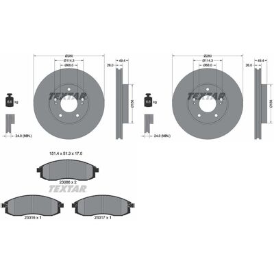 Textar - Bremsscheiben 280mm - Nissan Maxima - Vorne - Brake discs Textar - Bremsscheiben 280mm - Nissan Maxima - Vorne - Brake discs