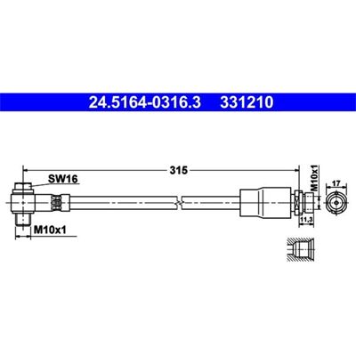 Ford Mondeo Bremsschlauch - Flexibel, 315mm, M10x1, Hinten Links Ford Mondeo Bremsschlauch - Flexibel, 315mm, M10x1, Hinten Links