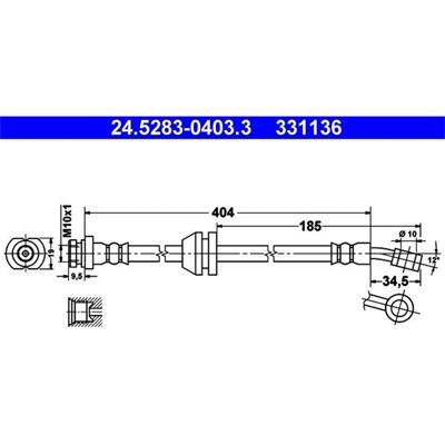 ATE Bremsschlauch - M10x1, 404mm, Blau ATE Bremsschlauch - M10x1, 404mm, Blau