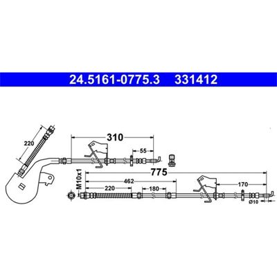 Ate Bremsschlauch - 24.5161-0775.3 Flexibel, M10x1 - Bremsleitung für Citroën Peugeot Ate Bremsschlauch - 24.5161-0775.3 Flexibel, M10x1 - Bremsleitung für Citroën Peugeot