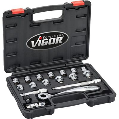 Vigor Steckschlüsselsatz 18-teilig 3/8''zoll Für Außensechskant Flach Hohl V6202: Vigor Steckschlüsselsatz 18-teilig 3/8''zoll Für Außensechskant Flach Hohl V6202:
