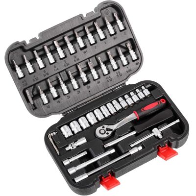 BGS Steckschlüssel-set ¼'' Knarrenkasten Nüsse Bits Ratsche 46 Tlg: BGS Steckschlüssel-set ¼'' Knarrenkasten Nüsse Bits Ratsche 46 Tlg: