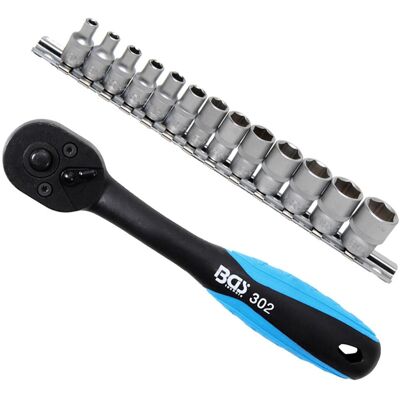 BGS technic KG Bgs Knarre Ratsche Hebelumschaltknarre+nuss-set 13-tlg. Sw 4-14mm 1/4'' Zoll: BGS technic KG Bgs Knarre Ratsche Hebelumschaltknarre+nuss-set 13-tlg. Sw 4-14mm 1/4'' Zoll: