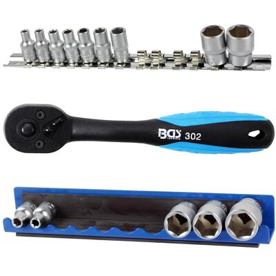 BGS technic KG Bgs Knarre Ratsche Hebelumschaltknarre+nuss-set+halteschiene Sw 4-14mm 1/4'' Zoll: BGS technic KG Bgs Knarre Ratsche Hebelumschaltknarre+nuss-set+halteschiene Sw 4-14mm 1/4'' Zoll: