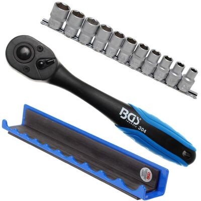 BGS technic KG Bgs Knarre Ratsche Hebelumschaltknarre+nuss-set+halteschiene Sw 10-21mm 1/2''zoll: BGS technic KG Bgs Knarre Ratsche Hebelumschaltknarre+nuss-set+halteschiene Sw 10-21mm 1/2''zoll: