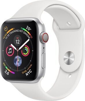 Apple Wie neu: Apple Watch Series 4   44 mm   Aluminium   GPS + Cellular   silber   Sportarmband weiß