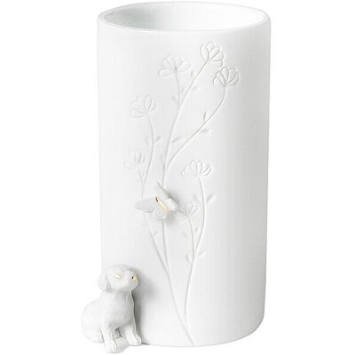 RAEDER Vase 9x13cm HUND SITZEND Weiss weiss B RAEDER Vase 9x13cm HUND SITZEND Weiss weiss B