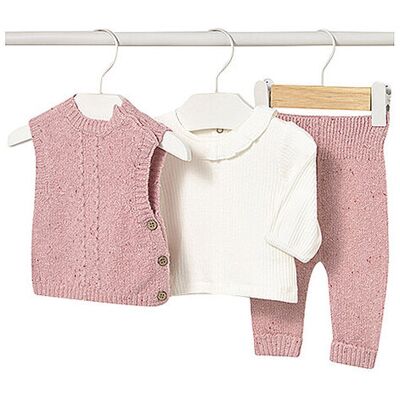 MAYORAL Baby Set 3-teilig Langarmshirt, Pullunder und Hose rosa 68 B MAYORAL Baby Set 3-teilig Langarmshirt, Pullunder und Hose rosa 68 B