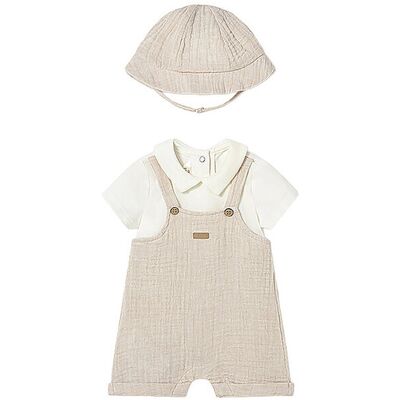 MAYORAL Baby Set 2-teilig Latzhose mit Mütze beige 56 B MAYORAL Baby Set 2-teilig Latzhose mit Mütze beige 56 B