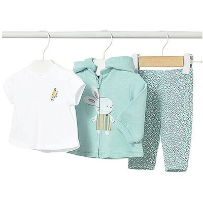 MAYORAL Baby Set 3-teilig Jacke, T-Shirt mit Hose türkis 74 B MAYORAL Baby Set 3-teilig Jacke, T-Shirt mit Hose türkis 74 B