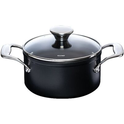 KELOMAT Fleischtopf mit Glasdeckel 16cm/1,6l NUOVO Keramik/Antihaft schwarz B KELOMAT Fleischtopf mit Glasdeckel 16cm/1,6l NUOVO Keramik/Antihaft schwarz B