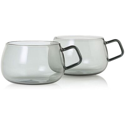 ADHOC Tee Tassen 2er Set YUNA 400ml Glas / Grau grau B ADHOC Tee Tassen 2er Set YUNA 400ml Glas / Grau grau B