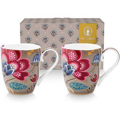PIP STUDIO Henkelbecher 2er Set 450ml XLarge BLOOMING TALES Fantasy Khaki camel B PIP STUDIO Henkelbecher 2er Set 450ml XLarge BLOOMING TALES Fantasy Khaki camel B
