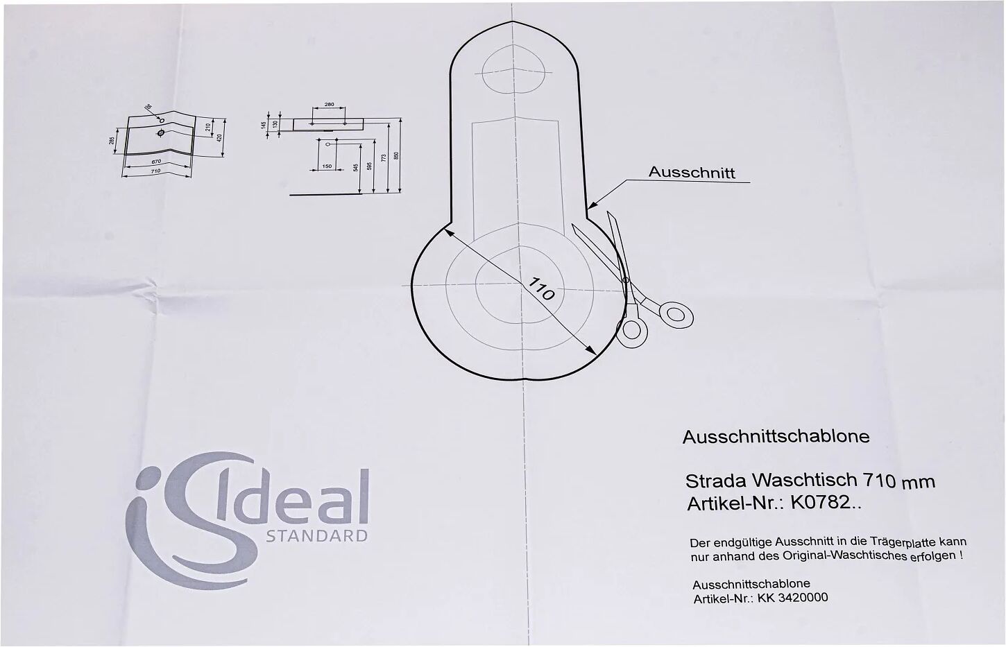 Ideal Standard für Strada Waschtisch 71 cm für Strada Waschtisch Art.K078201   KK3420000