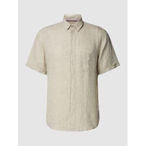 BRAX Freizeithemd aus Leinen mit Logo-Stitching Modell 'Dan' - men - Beige - S;M;L;XL;XXL;XXXL