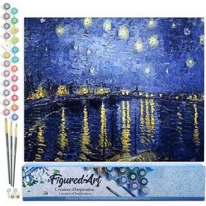 AP COMMERCE FiguredArt PN803 - Malen nach Zahlen, Sternennacht über der Rhone Van Gogh, Leinwand 40x50cm ohne Rahmen, Malset, Paint by Numbers AP COMMERCE FiguredArt PN803 - Malen nach Zahlen, Sternennacht über der Rhone Van Gogh, Leinwand 40x50cm ohne Rahmen, Malset, Paint by Numbers