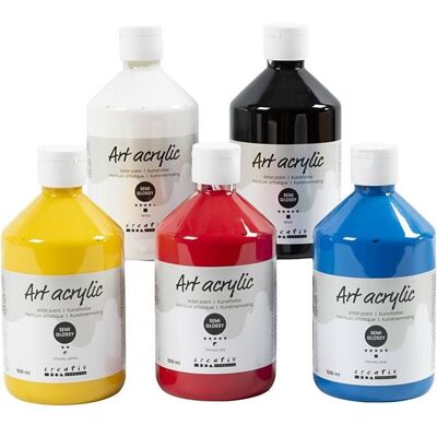Creativ Company Acrylfarbe, Mattglänzend, Primärfarben, 5x500 ml Creativ Company Acrylfarbe, Mattglänzend, Primärfarben, 5x500 ml
