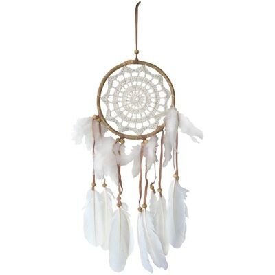 Saraswati Traumfänger Rattan mit Netz gehäkelt, weiß 16cm Saraswati Traumfänger Rattan mit Netz gehäkelt, weiß 16cm
