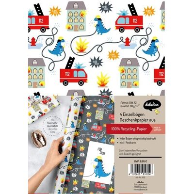 Dabelino Geschenkpapier-Set: Feuerwehr & Dinosaurier Dabelino Geschenkpapier-Set: Feuerwehr & Dinosaurier