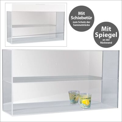 Schwäbische Albumfabrik Hochwertige Acryl-Vitrine mit verspiegelter Rückwand und 2 Ebenen. Einschub an der Vorderseite kann komplett geöffnet werden, wird aufgebaut geliefert, auch für Wandmontage geeignet. Innenformate der Fächer jeweils 52 x 14,8 x 14,8 Schwäbische Albumfabrik Hochwertige Acryl-Vitrine mit verspiegelter Rückwand und 2 Ebenen. Einschub an der Vorderseite kann komplett geöffnet werden, wird aufgebaut geliefert, auch für Wandmontage geeignet. Innenformate der Fächer jeweils 52 x 14,8 x 14,8