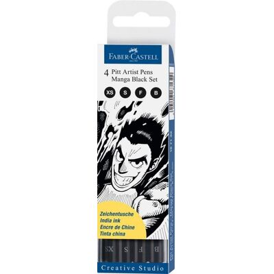 Faber-Castell Tuschestifte Pitt Artist Pens Manga schwarz, 4er Etui, XS, S, F und B Faber-Castell Tuschestifte Pitt Artist Pens Manga schwarz, 4er Etui, XS, S, F und B