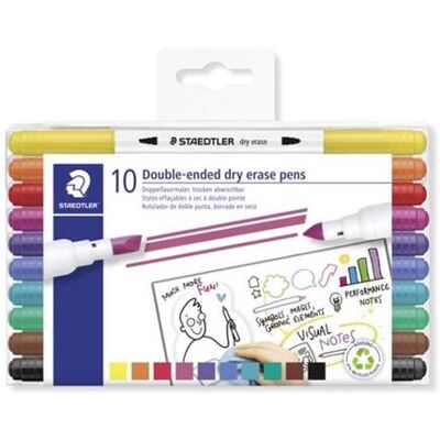 STAEDTLER 3010 Doppelfasermaler, trocken abwischbar, 10er Set, 3010 TB13 STAEDTLER 3010 Doppelfasermaler, trocken abwischbar, 10er Set, 3010 TB13