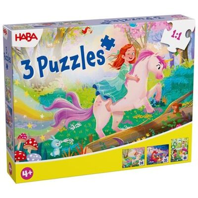 HABA 2013401001 - Puzzles Zauberträume, mit Glitzer-Effekt, Motiv: Einhorn/Fee/Prinzessin, 24/35/48 Teile HABA 2013401001 - Puzzles Zauberträume, mit Glitzer-Effekt, Motiv: Einhorn/Fee/Prinzessin, 24/35/48 Teile