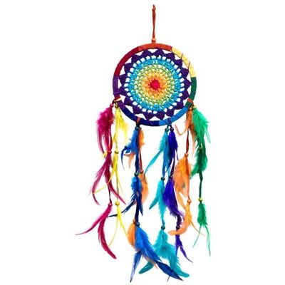 Saraswati Traumfänger mit gehäkeltem Netz, bunt Saraswati Traumfänger mit gehäkeltem Netz, bunt