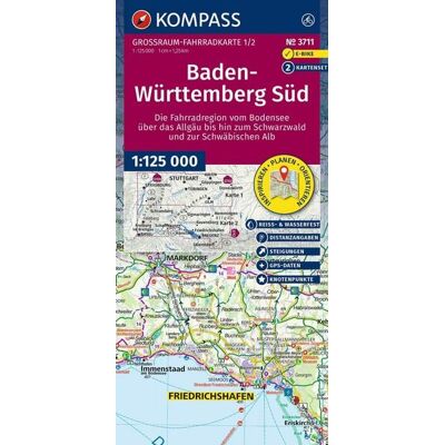Kompass-Karten KOMPASS Großraum Fahrradkarte 3711 Baden-Württemberg Süd, die Fahrradregion vom Bodensee über das Allgäu bis zum Schwarzwald und der Schwäbischen Alb; mit Knotenpunkten 1:125.000 Kompass-Karten KOMPASS Großraum Fahrradkarte 3711 Baden-Württemberg Süd, die Fahrradregion vom Bodensee über das Allgäu bis zum Schwarzwald und der Schwäbischen Alb; mit Knotenpunkten 1:125.000