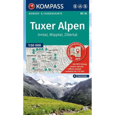 Kompass-Karten KOMPASS Wanderkarte 34 Tuxer Alpen, Inntal, Wipptal, Zillertal 1:50.000 Kompass-Karten KOMPASS Wanderkarte 34 Tuxer Alpen, Inntal, Wipptal, Zillertal 1:50.000