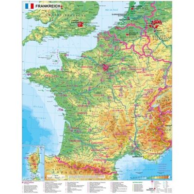 Stiefel Eurocart Frankreich physisch, Wandkarte / Poster Stiefel Eurocart Frankreich physisch, Wandkarte / Poster
