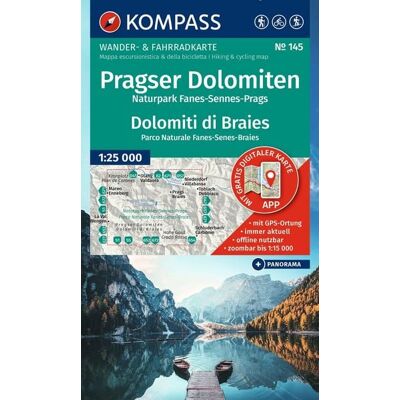 Kompass-Karten KOMPASS Wanderkarte 145 Pragser Dolomiten, Naturpark Fanes-Sennes-Prags / Dolomiti di Braies, Parco Naturale Fanes-Senes-Braies 1:25.000 Kompass-Karten KOMPASS Wanderkarte 145 Pragser Dolomiten, Naturpark Fanes-Sennes-Prags / Dolomiti di Braies, Parco Naturale Fanes-Senes-Braies 1:25.000