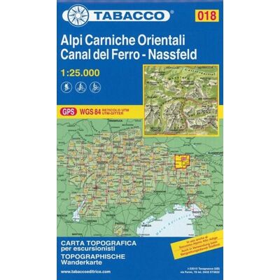 Tabacco Editrice Wanderkarte 18 Alpi Carniche Orientali / Canal del Ferro Tabacco Editrice Wanderkarte 18 Alpi Carniche Orientali / Canal del Ferro