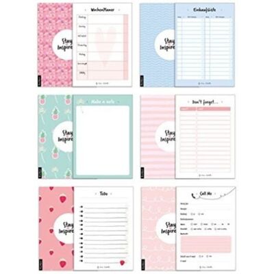 Nova MD 6 Blöcke inkl. Wochenplaner, Einkaufsliste, To Do Block/Liste, Notizblock, Kalender Notizblock, Rückruf Notiz, 50 Seiten pro Block, DIN A6, Hochwertige Papierqualität. Nova MD 6 Blöcke inkl. Wochenplaner, Einkaufsliste, To Do Block/Liste, Notizblock, Kalender Notizblock, Rückruf Notiz, 50 Seiten pro Block, DIN A6, Hochwertige Papierqualität.