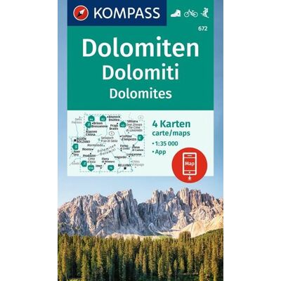 Kompass-Karten KOMPASS Wanderkarten-Set 672 Dolomiten, Dolomiti, Dolomites (4 Karten) 1:35.000 Kompass-Karten KOMPASS Wanderkarten-Set 672 Dolomiten, Dolomiti, Dolomites (4 Karten) 1:35.000