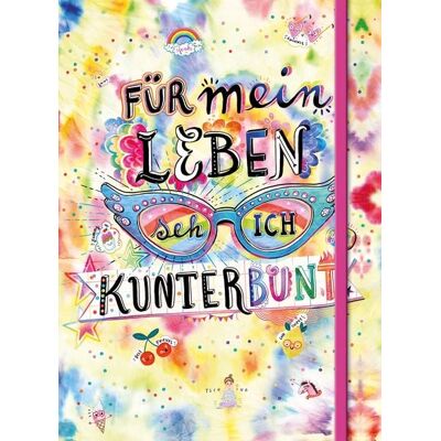 Arena Für mein Leben seh ich kunterbunt (Notizbuch No. 2 Emma Flint). DIN A5 punktkariert mit farbiger Einstecktasche, Lesebändchen und Verschlussgummi Arena Für mein Leben seh ich kunterbunt (Notizbuch No. 2 Emma Flint). DIN A5 punktkariert mit farbiger Einstecktasche, Lesebändchen und Verschlussgummi