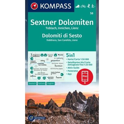 Kompass-Karten KOMPASS Wanderkarte 58 Sextner Dolomiten, Toblach, Innichen, Lienz / Dolomit di Sesto, Dobbiaco, San Candido, Lienz 1:50.000 Kompass-Karten KOMPASS Wanderkarte 58 Sextner Dolomiten, Toblach, Innichen, Lienz / Dolomit di Sesto, Dobbiaco, San Candido, Lienz 1:50.000